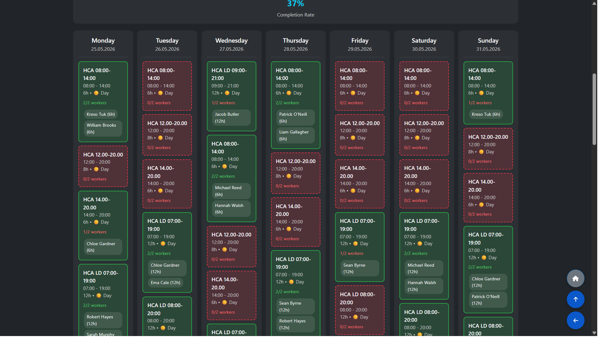Manually Filling and Publishing the Schedule