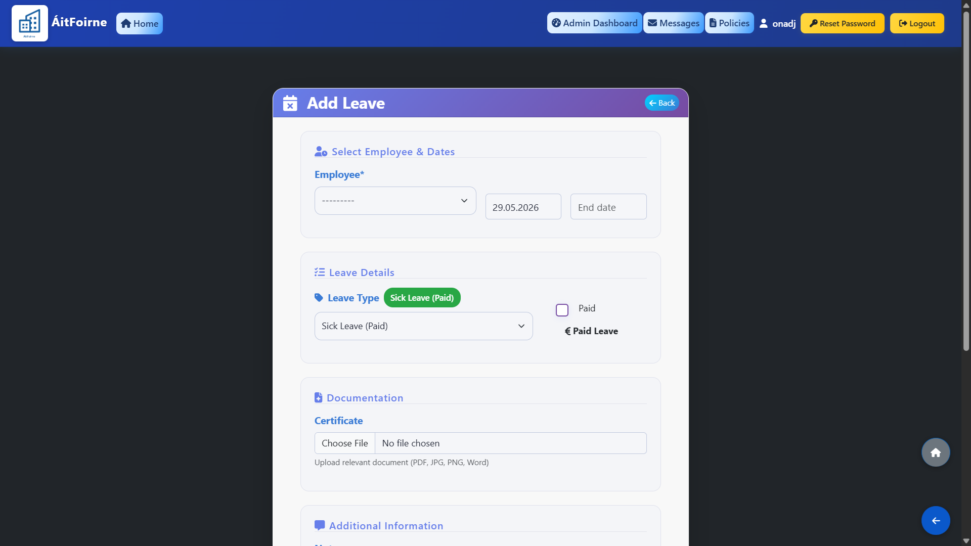 Add Leave for an Employee