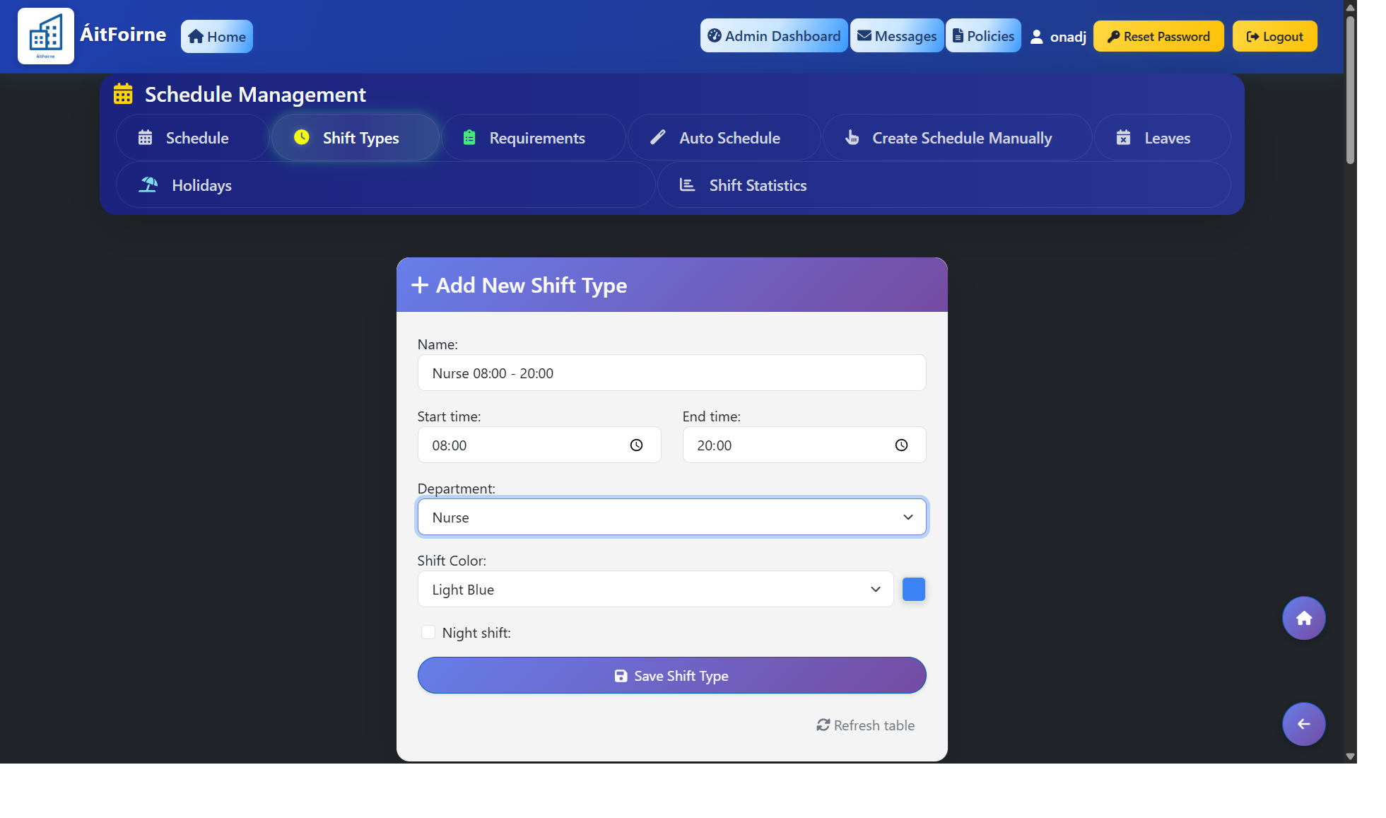 Create a Shift Type