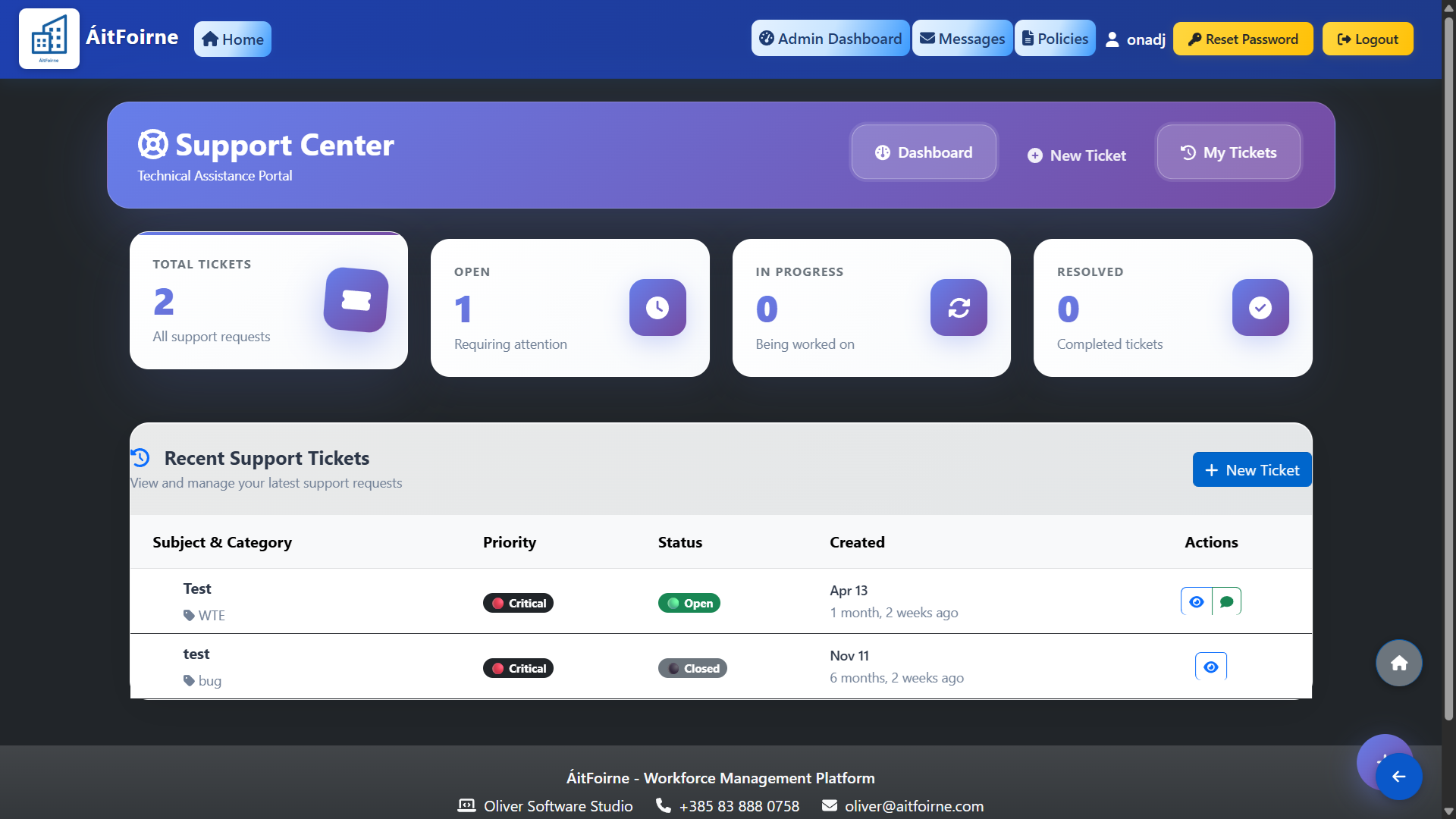 The Support Dashboard