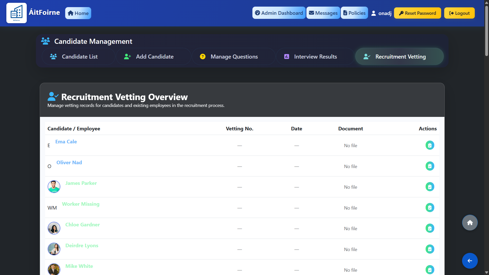 Opening Recruitment Vetting