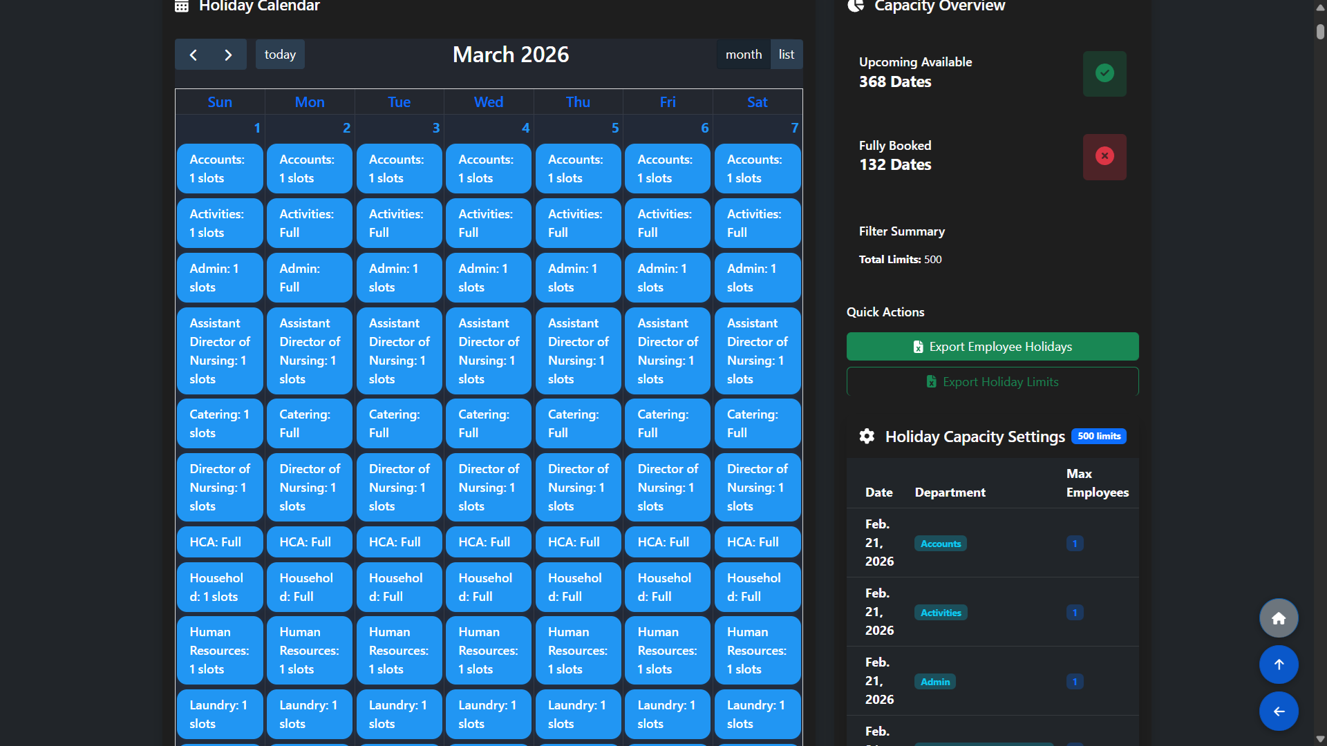 Holiday Capacity Management