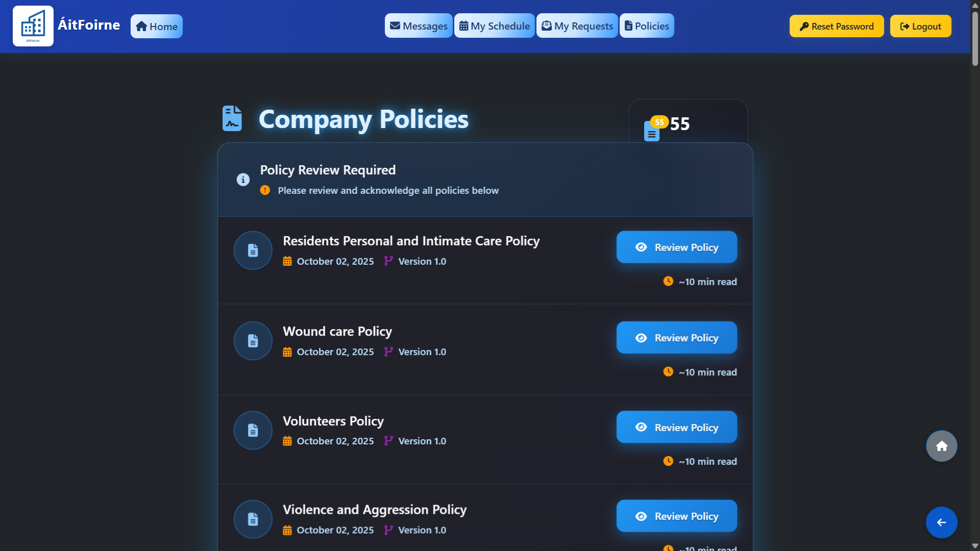 Policy Acknowledgement & Evidence