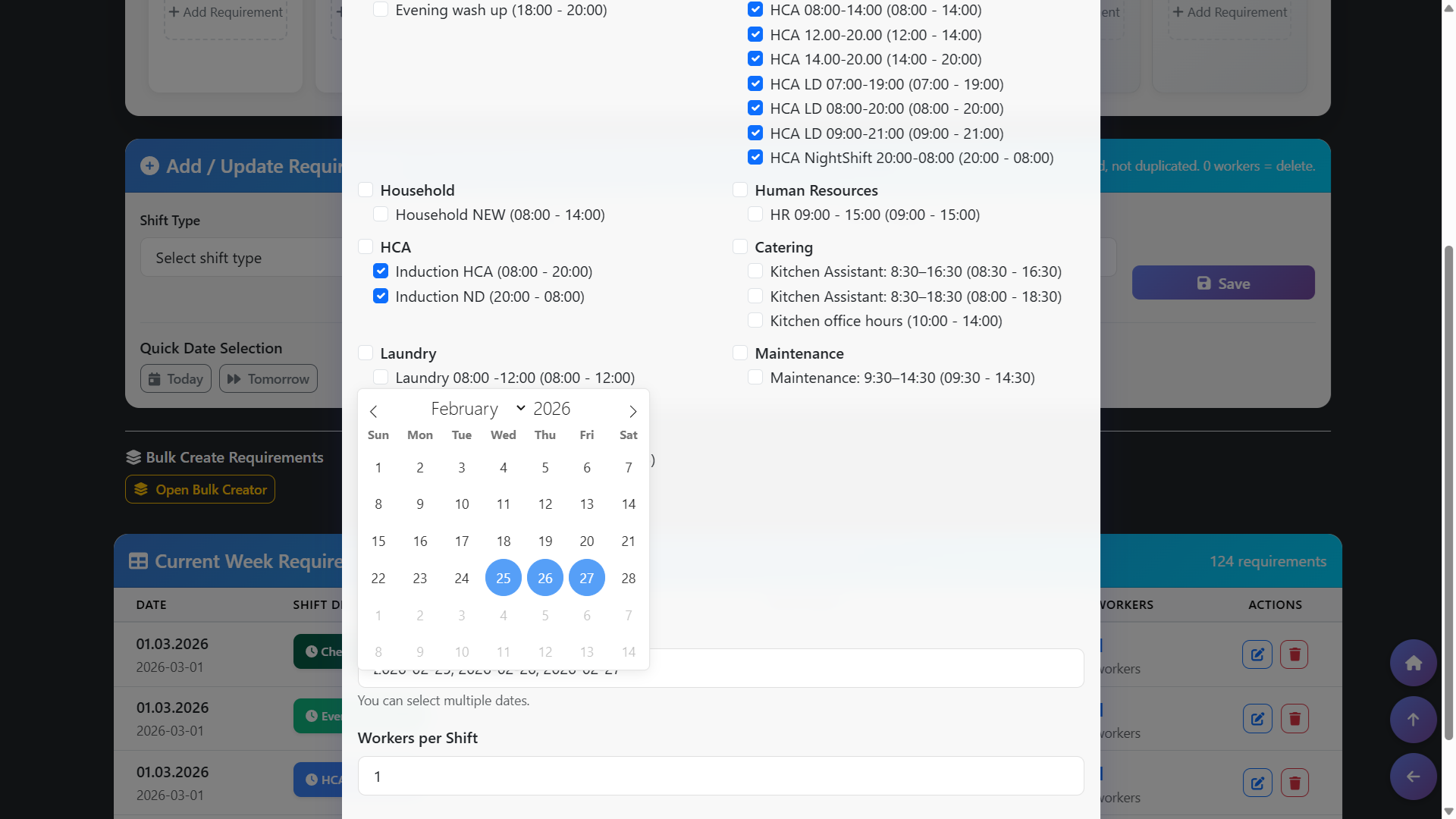 Bulk Shift Requirements