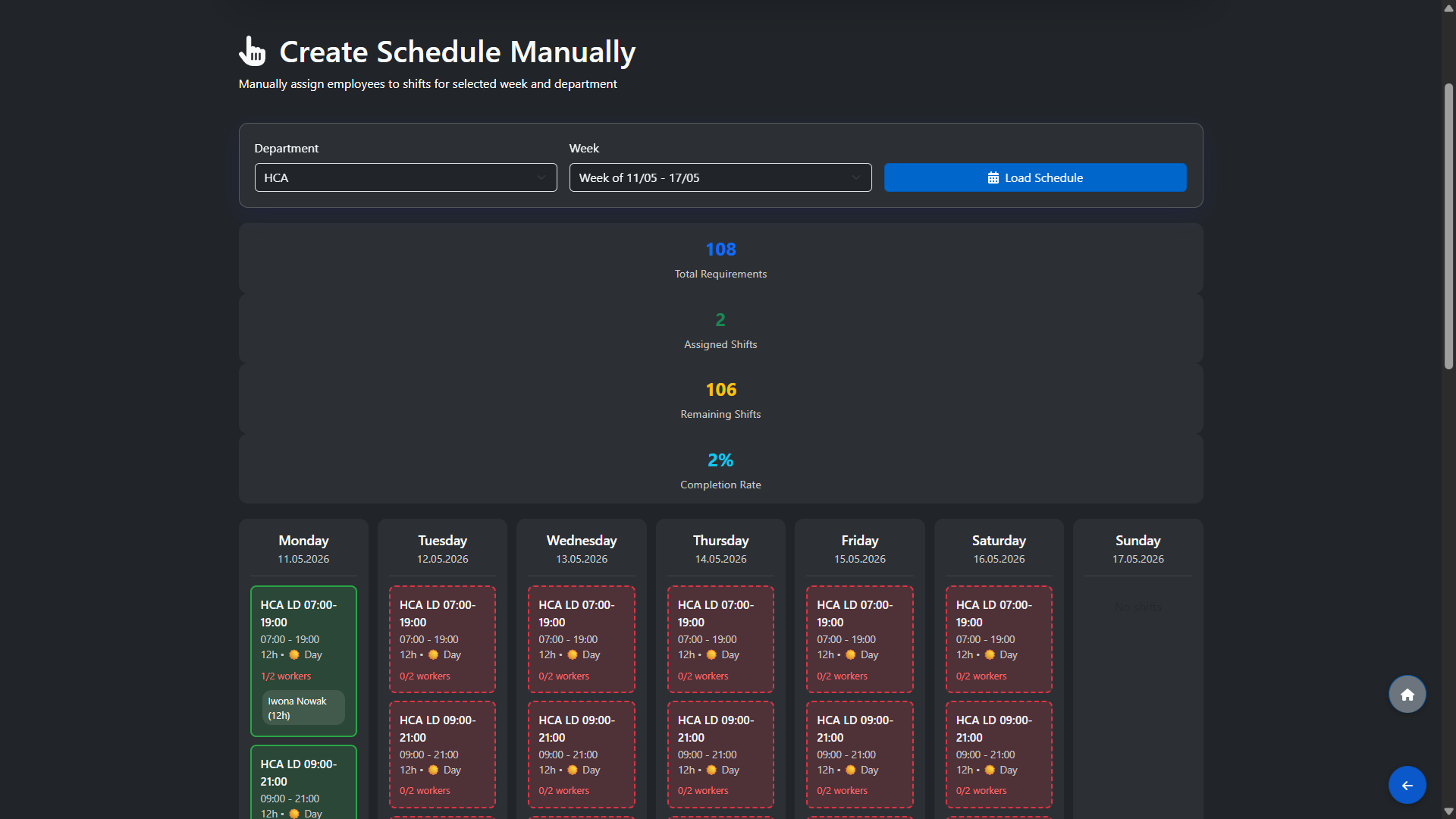 Manual Schedule Generation