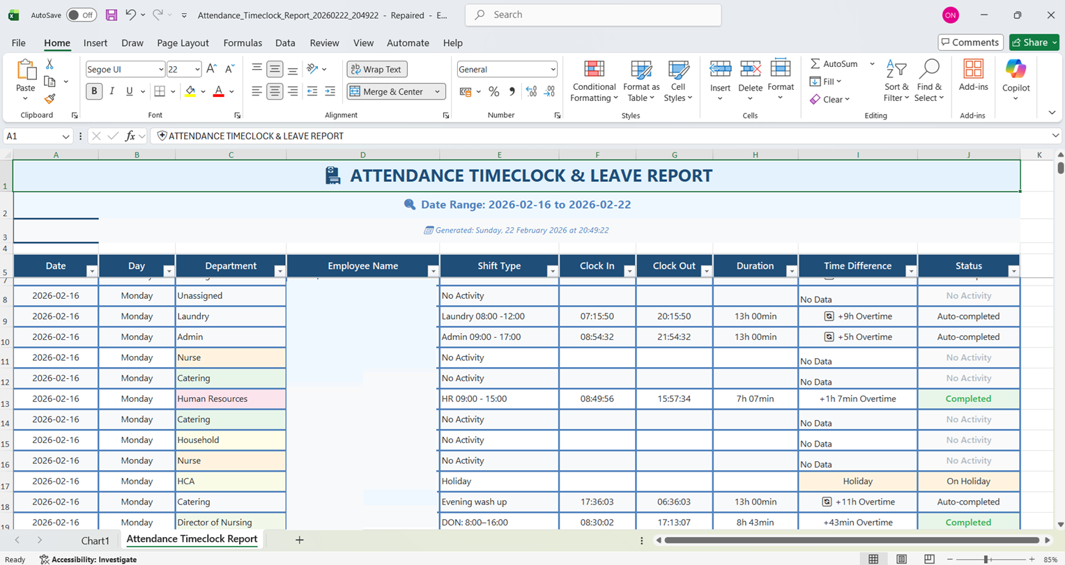 Schedule vs Actual Export